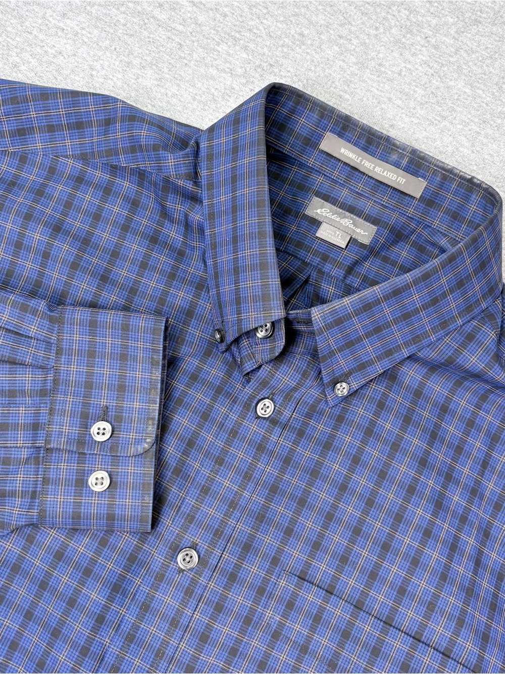 Eddie Bauer Button Down Long Sleeve Shirt Ments TL Relaxed Fit Blue Check